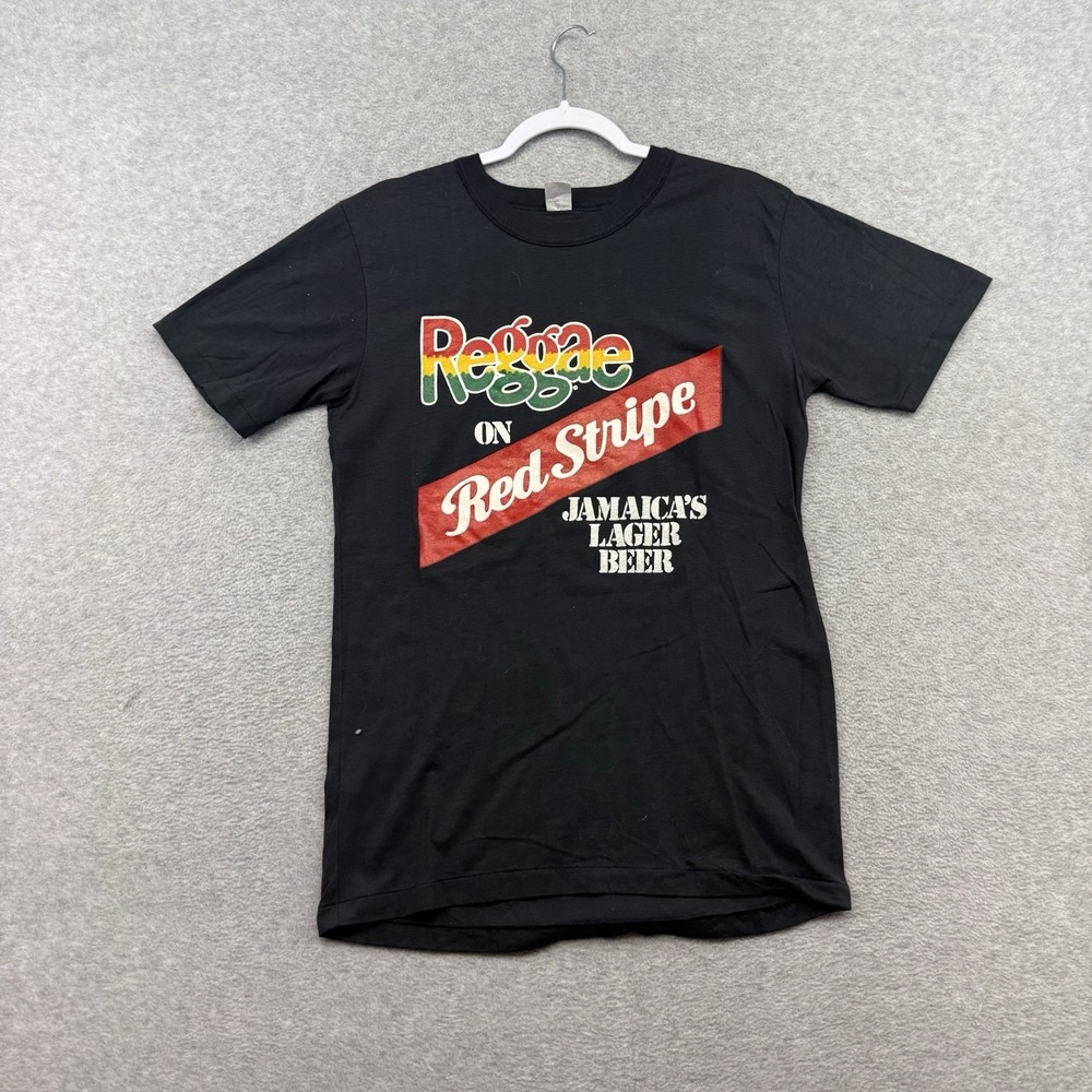 Vintage Red Stripe‎ Lager Black Beer T-Shirt Jamaica Rasta Single Stitch 80s M